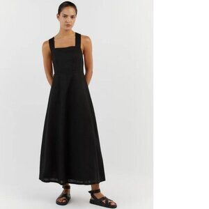 DISSH ZADIE BLACK APRON LINEN MIDI DRESS size 4 US (8 AU)